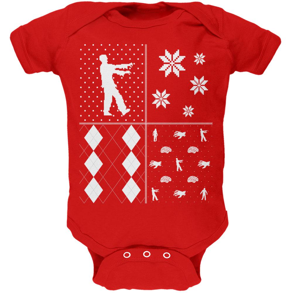 Zombies Festive Blocks Ugly XMAS Sweater Red Soft Baby One Piece Baby One Piece Old Glory 0-3M Red 