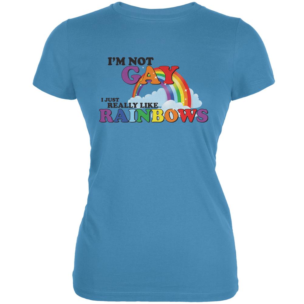 I'm Not Gay I Just Really Like Rainbows Aqua Juniors Soft T-Shirt Juniors T-Shirts Old Glory LG Blue 