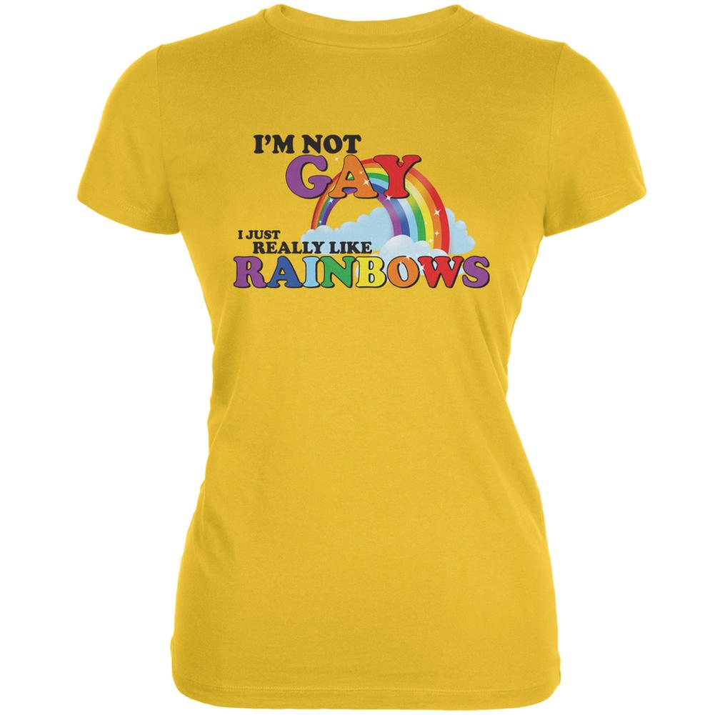 I'm Not Gay I Just Really Like Rainbows Bright Yellow Juniors Soft T-Shirt Juniors T-Shirts Old Glory 2XL Yellow 