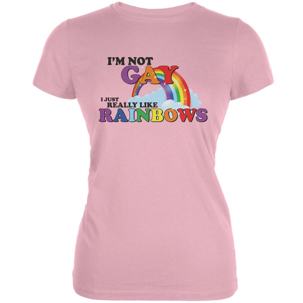 I'm Not Gay I Just Really Like Rainbows Pink Juniors Soft T-Shirt Juniors T-Shirts Old Glory 2XL Pink 