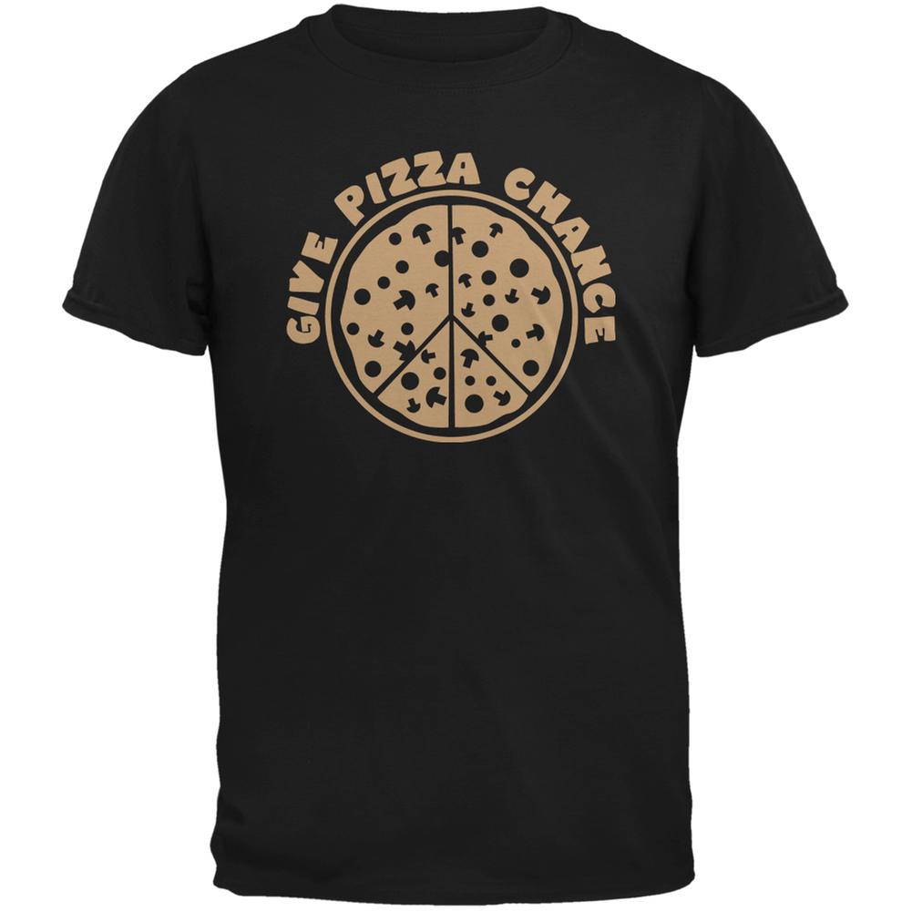 Give Pizza Chance Black Adult T-Shirt Men's T-Shirts Old Glory 2XL Black 