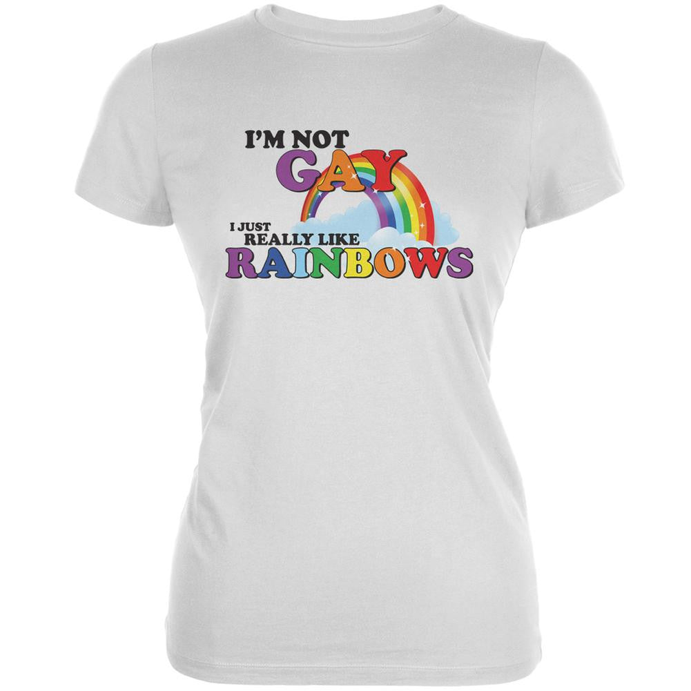 I'm Not Gay I Just Really Like Rainbows White Juniors Soft T-Shirt Juniors T-Shirts Old Glory 2XL White 