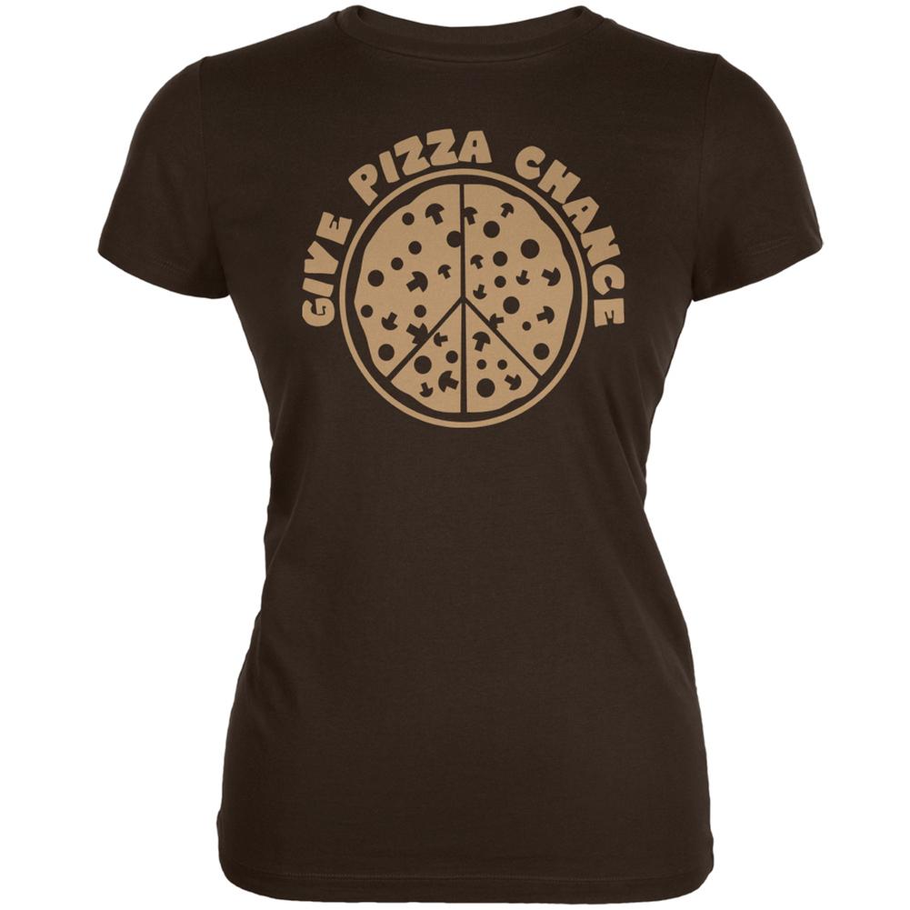 Give Pizza Chance Brown Juniors Soft T-Shirt Juniors T-Shirts Old Glory 2XL Brown 