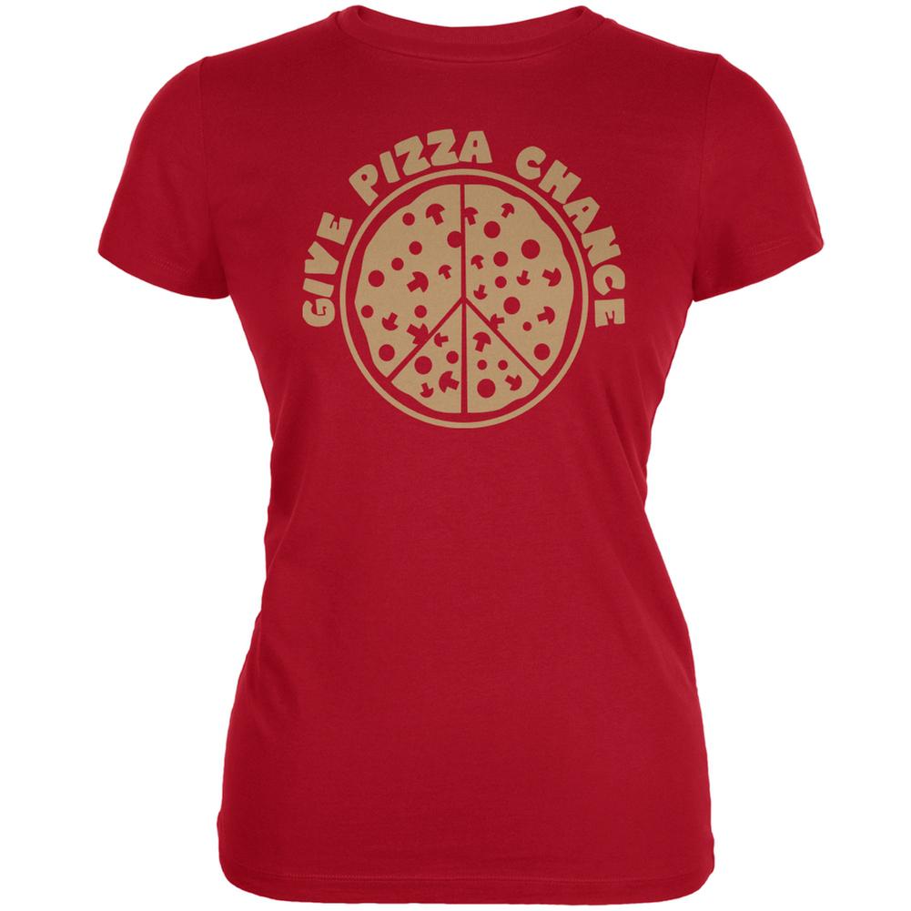 Give Pizza Chance Red Juniors Soft T-Shirt Juniors T-Shirts Old Glory 2XL Red 