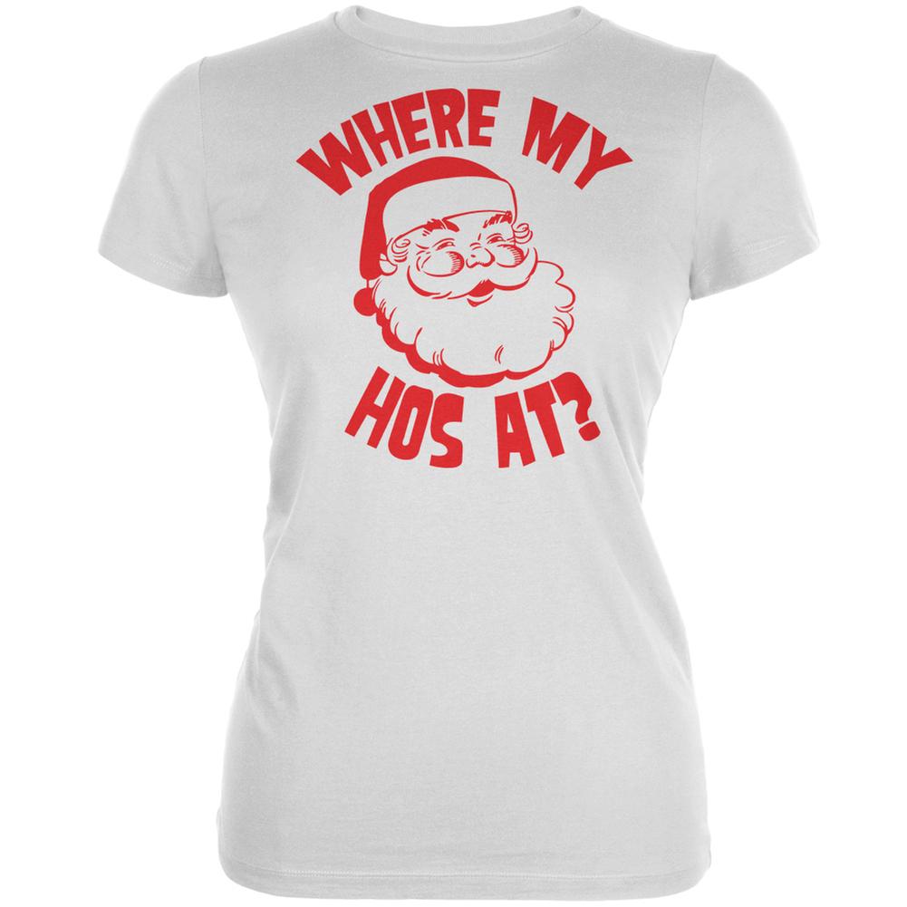 Christmas Where My Hos At? White Juniors Soft T-Shirt Juniors T-Shirts Old Glory 2XL White 