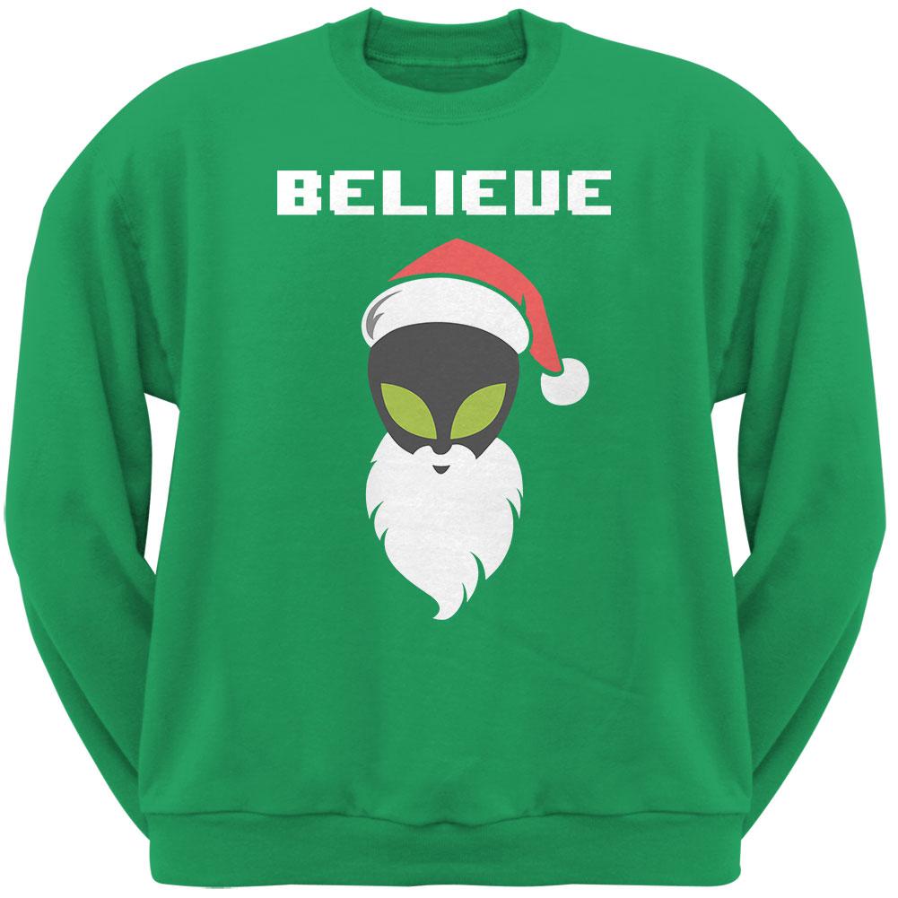 Christmas Believe Alien Santa Irish Green Adult Sweatshirt Men's Sweatshirts Old Glory 2XL Green 