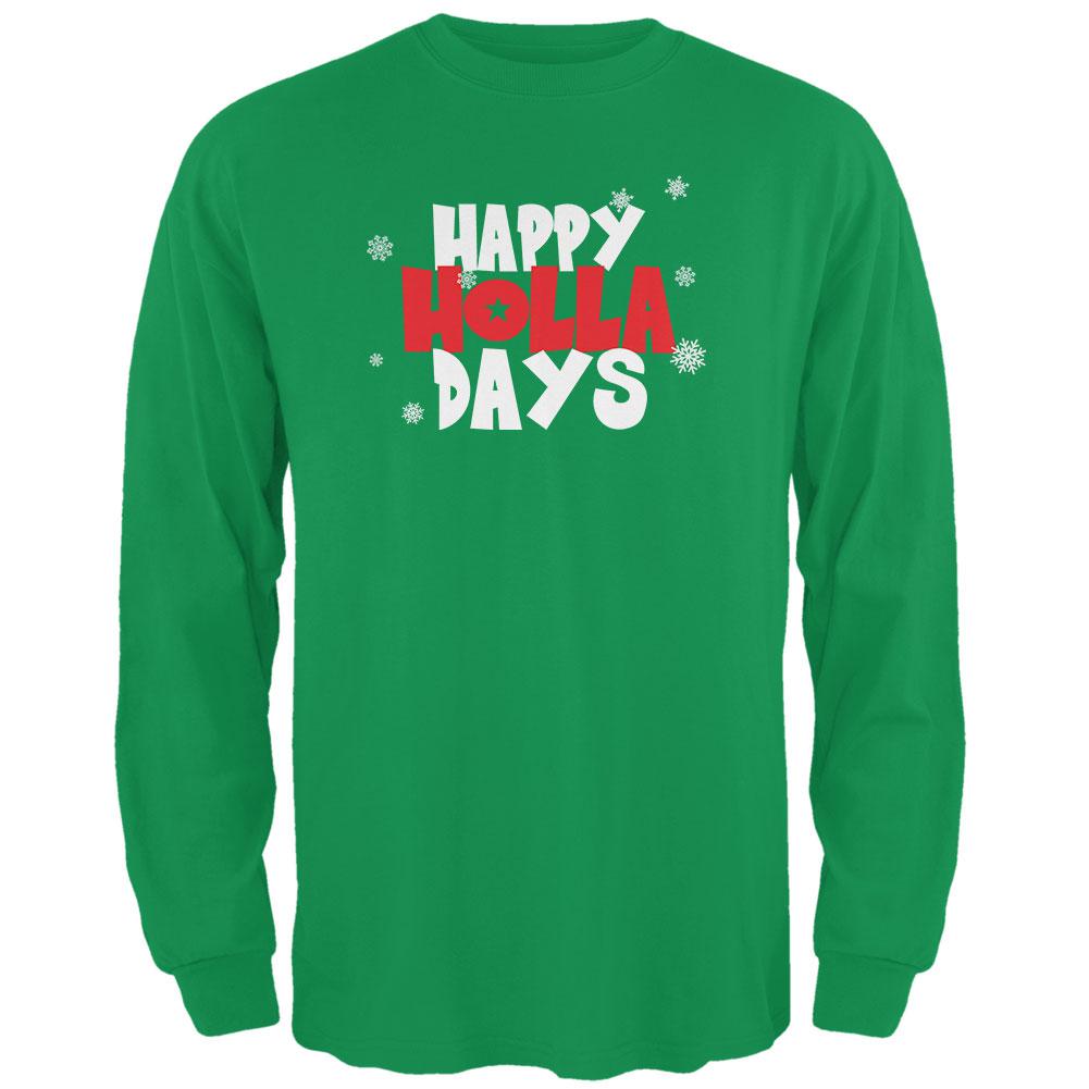 Chistmas Happy Holla Days Irish Green Adult Long Sleeve T-Shirt Men's Long Sleeves Old Glory 2XL Green 