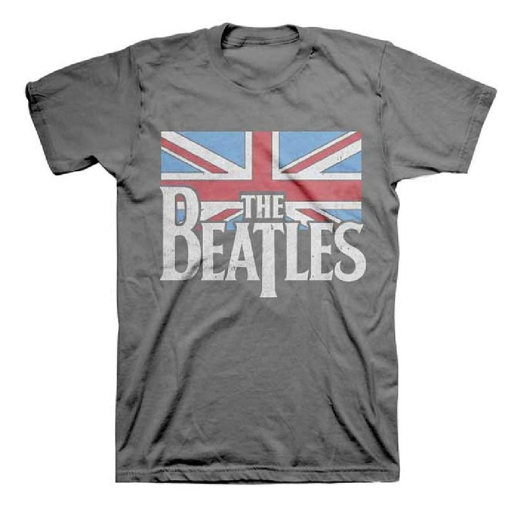 The Beatles - Distressed British Flag Adult T-Shirt Men's T-Shirts Old Glory SM Grey 