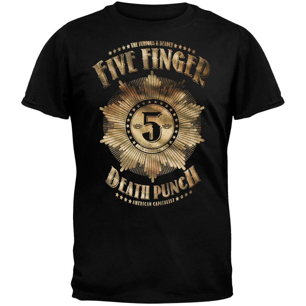 Five Finger Death Punch - Badge Adult T-Shirt Men's T-Shirts Five Finger Death Punch   