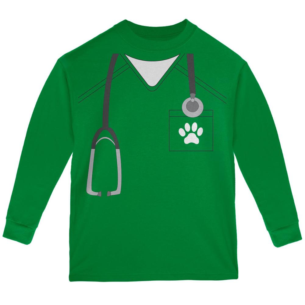 Halloween Vet Veterinarian Scrubs Costume Green Youth Long Sleeve T-Shirt Youth Long Sleeves Old Glory LG Green 