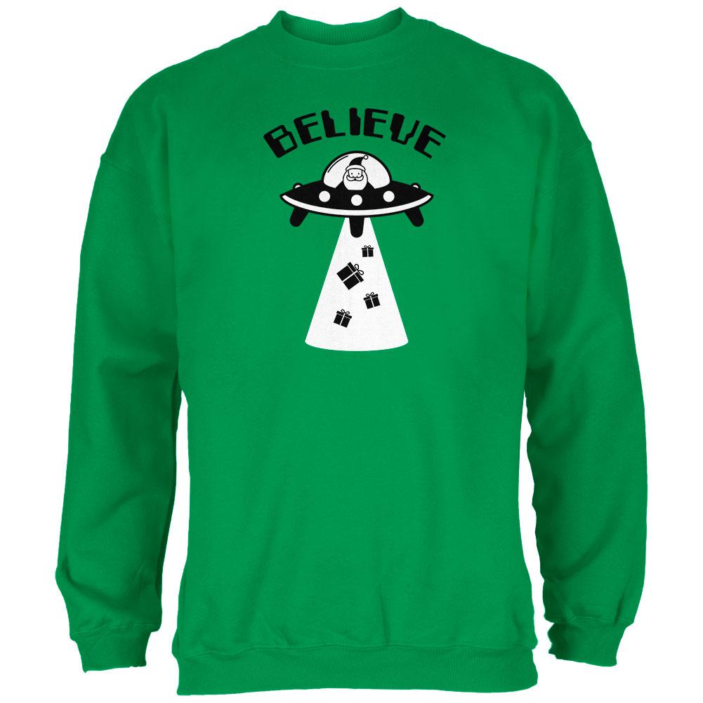 Christmas Believe Santa UFO Irish Green Adult Sweatshirt Men's Sweatshirts Old Glory 2XL Green 