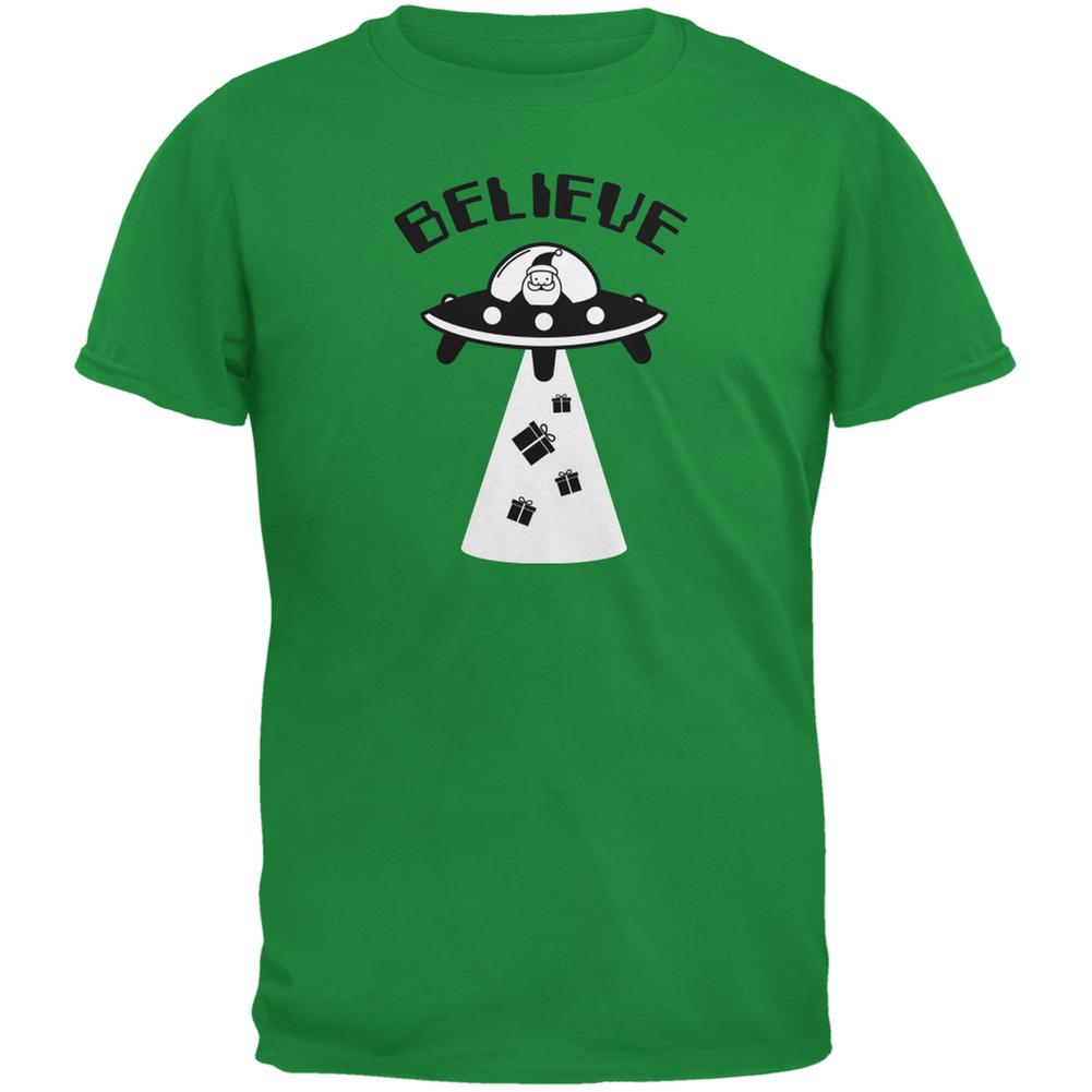 Christmas Believe Santa UFO Irish Green Adult T-Shirt Men's T-Shirts Old Glory 2XL Green 