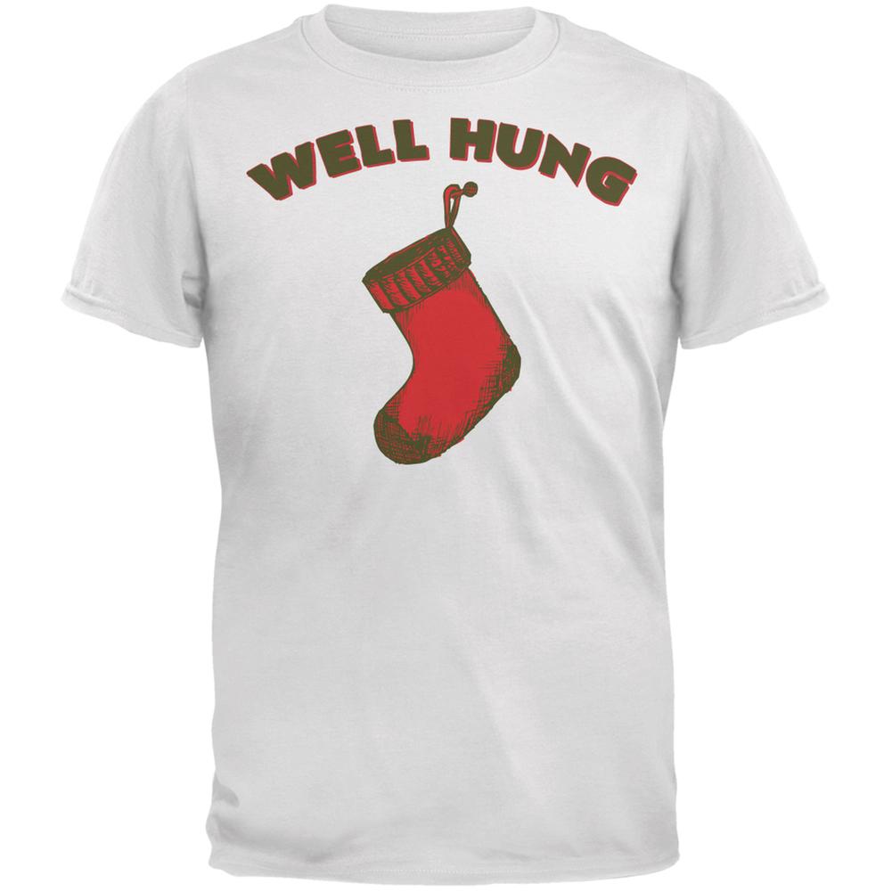 Christmas Well Hung Stocking White Adult T-Shirt Men's T-Shirts Old Glory 2XL White 