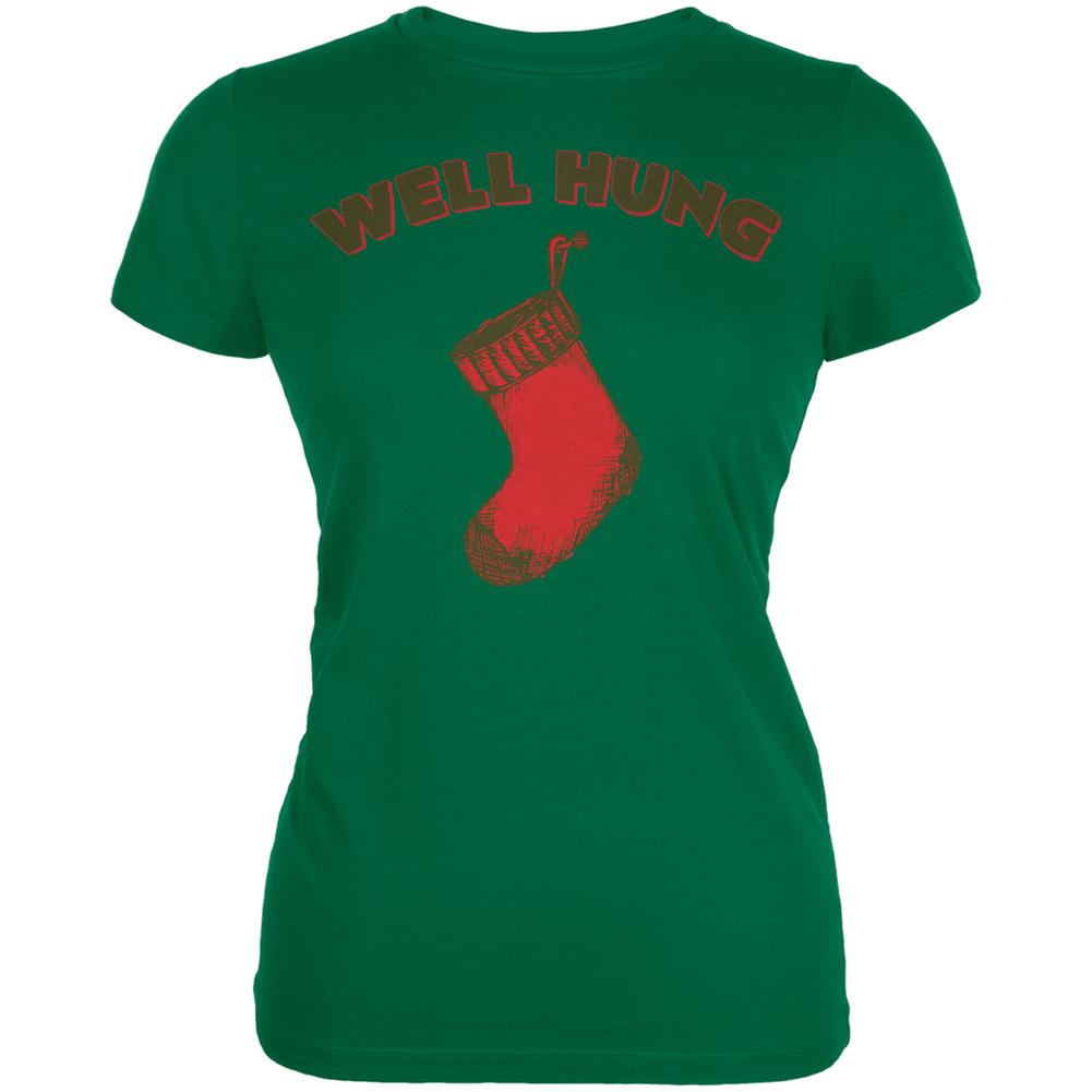 Christmas Well Hung Stocking Kelly Green Juniors Soft T-Shirt Women's T-Shirts Old Glory 2XL Green 