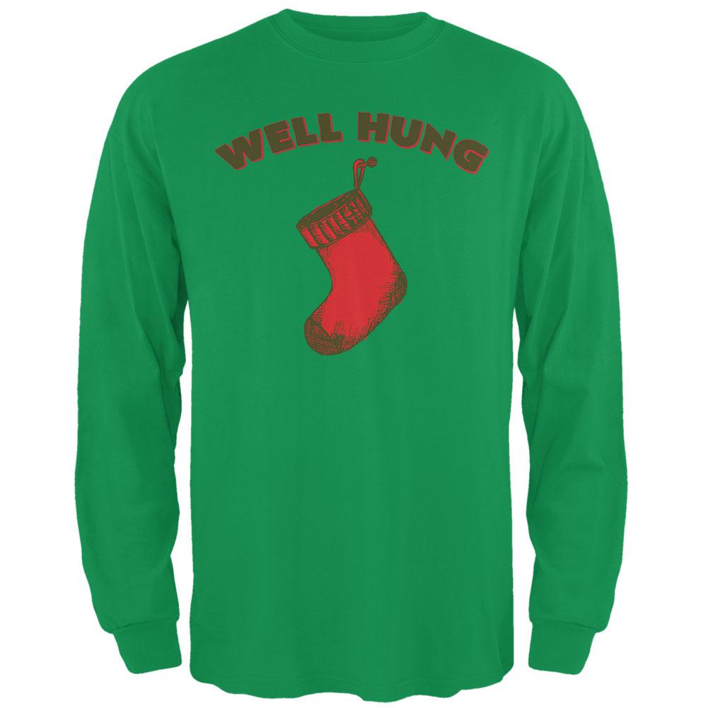 Christmas Well Hung Stocking Irish Green Adult Long Sleeve T-Shirt Men's Long Sleeves Old Glory 2XL Green 