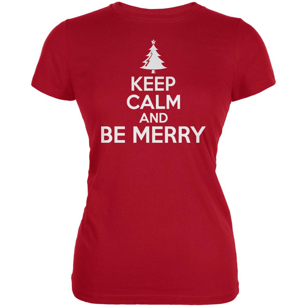 Christmas Keep Calm And Be Merry Red Juniors Soft T-Shirt Women's T-Shirts Old Glory 2XL Red 