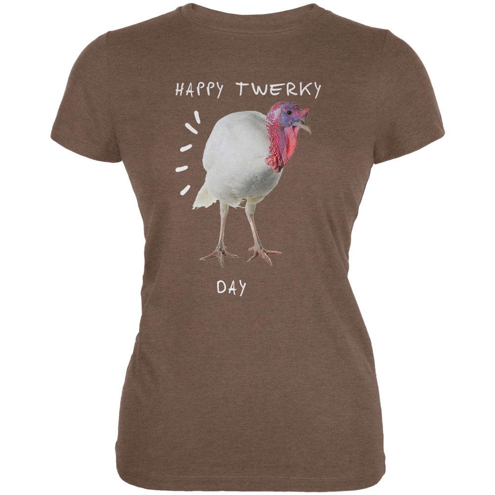 Thanksgiving Twerky Day Heather Brown Juniors Soft T-Shirt Women's T-Shirts Old Glory 2XL Brown 