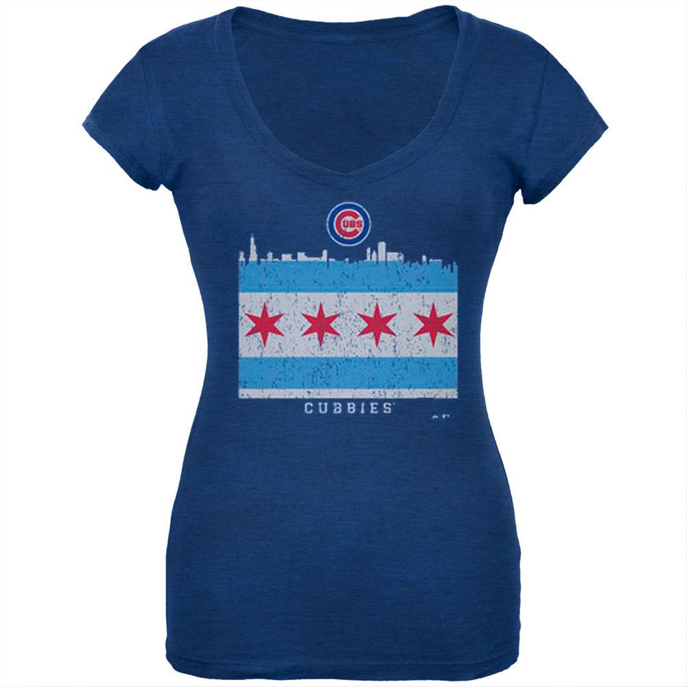 Chicago Cubs - NL Central 2015 Champs City Flag Soft Juniors T-Shirt Juniors T-Shirts Chicago Cubs SM Blue