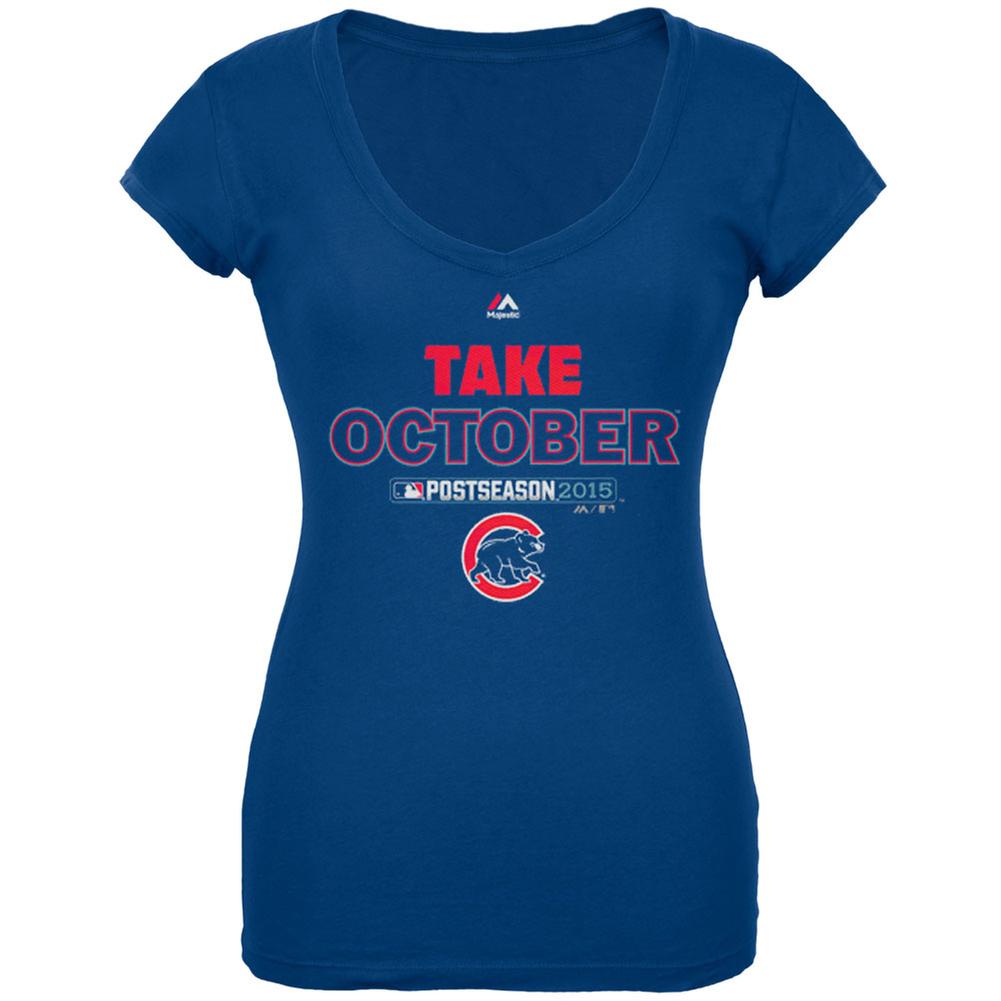 Chicago Cubs - NL Central 2015 Champs Take October Soft Juniors T-Shirt Juniors T-Shirts Chicago Cubs SM Blue