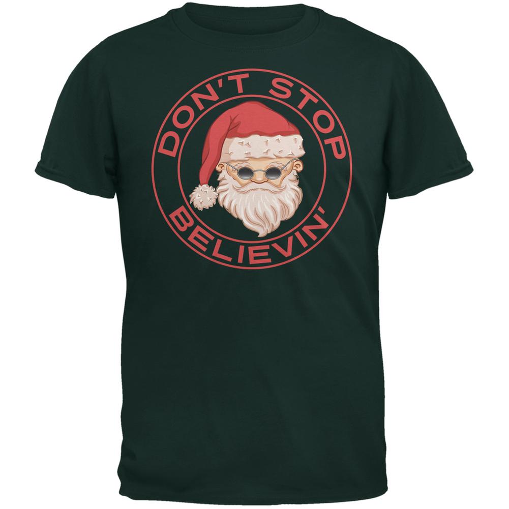 Christmas Don't Stop Believin' Forest Green Adult T-Shirt Men's T-Shirts Old Glory 2XL Green 