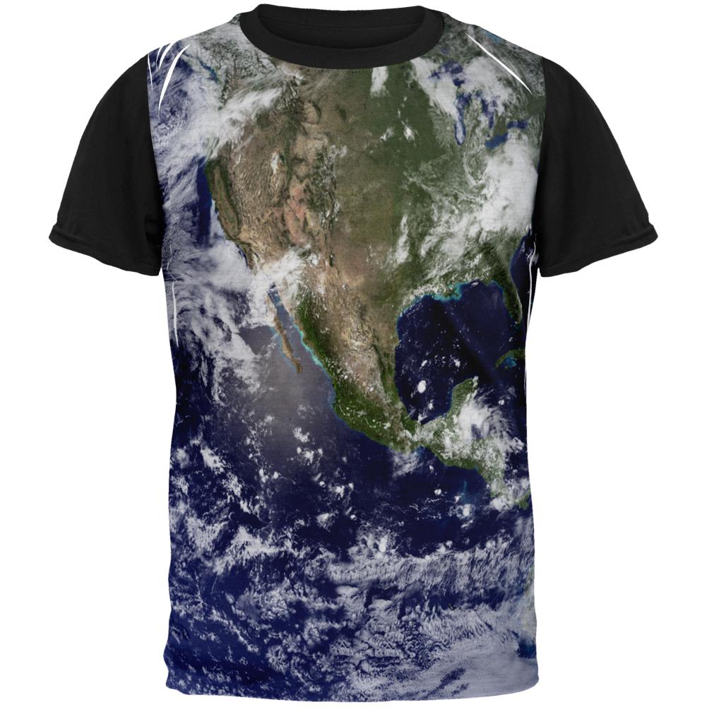 Solar System Planet Earth Adult Black Back T-Shirt Men's T-Shirts Old Glory LG Multi 