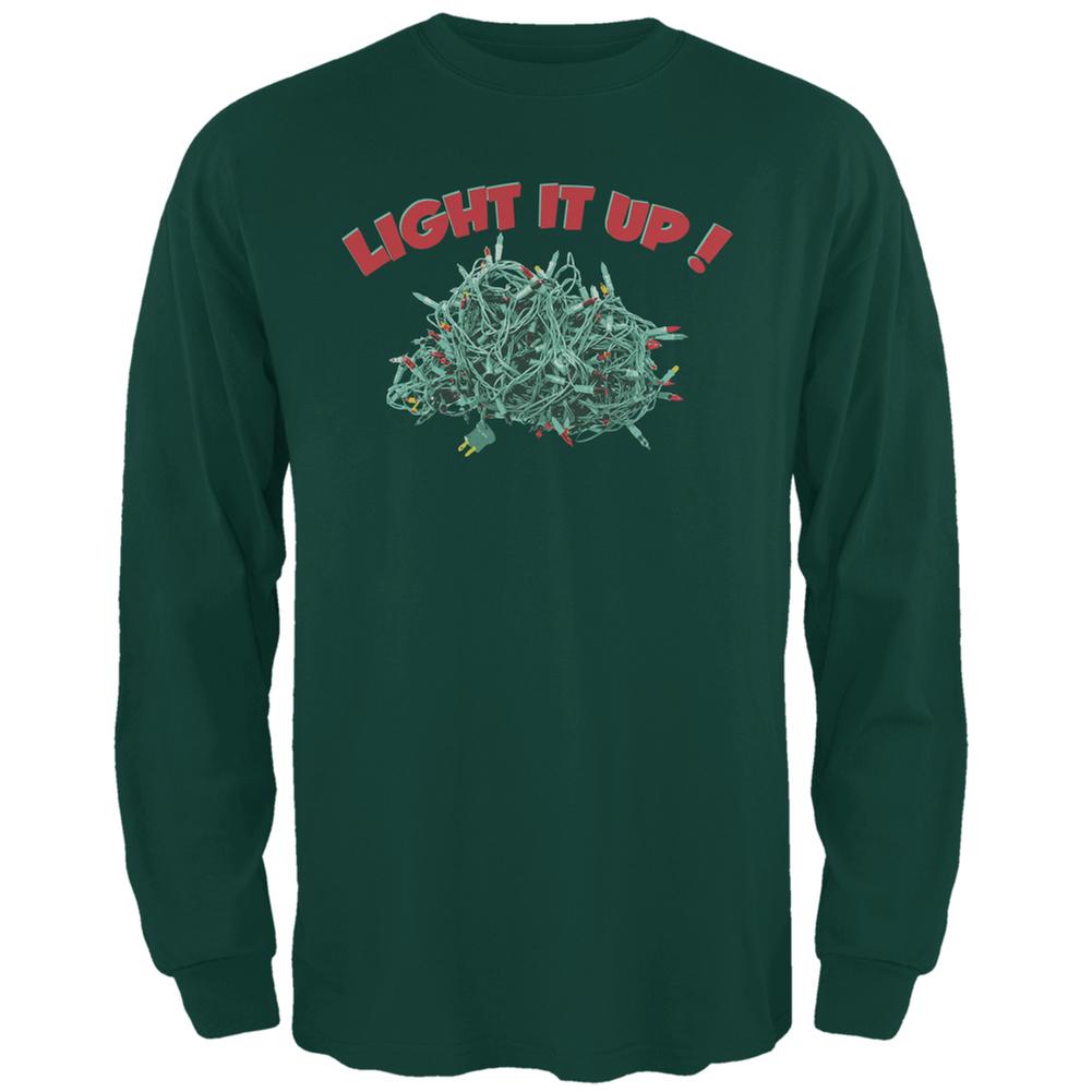 Christmas Light It Up Forest Green Adult Long Sleeve T-Shirt Men's Long Sleeves Old Glory 2XL Green 