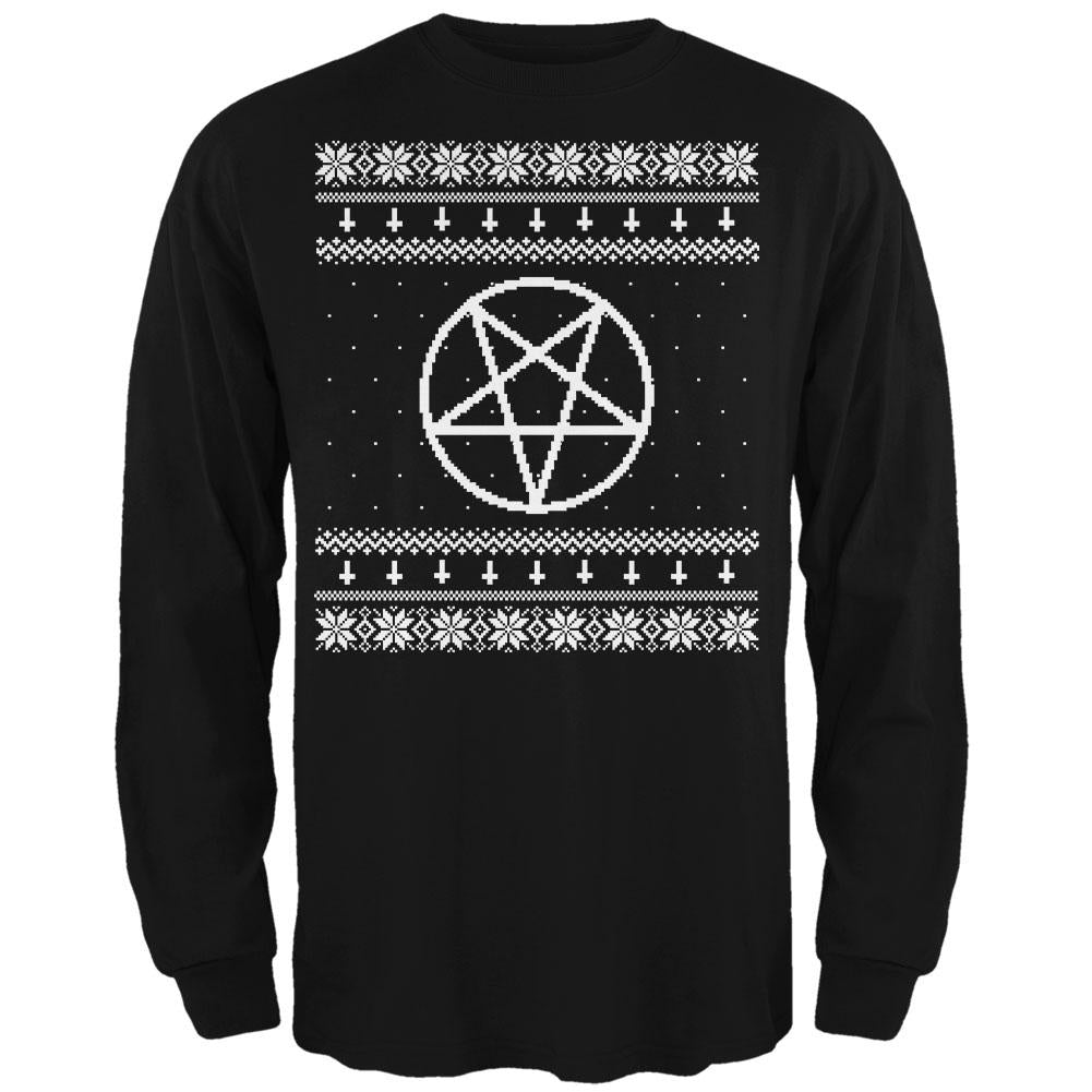 White Satanic Pentagram Ugly Christmas Sweater Black Adult Long Sleeve T-Shirt Men's Long Sleeves Old Glory 2XL Black 