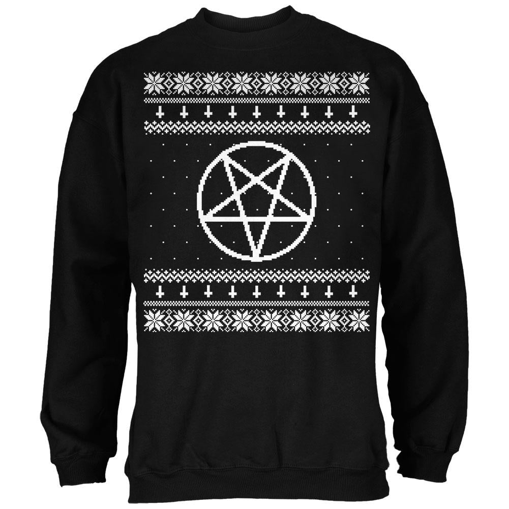 White Satanic Pentagram Ugly Christmas Sweater Black Adult Sweatshirt Men's Sweatshirts Old Glory SM Black 