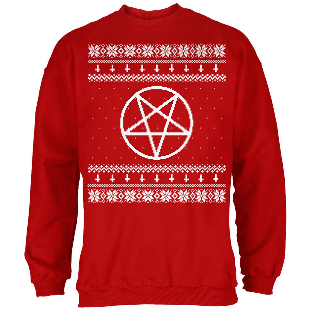 White Satanic Pentagram Ugly Christmas Sweater Red Adult Sweatshirt Men's Sweatshirts Old Glory 2XL Red 