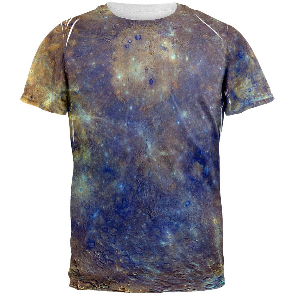 Solar System Planet Mercury All Over Adult T-Shirt Men's T-Shirts Old Glory 2XL White 