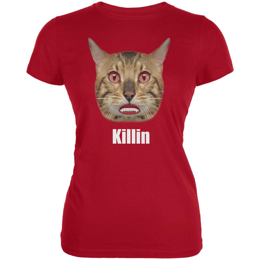 Halloween Killin Cat Red Juniors Soft T-Shirt Juniors T-Shirts Old Glory 2XL Red 