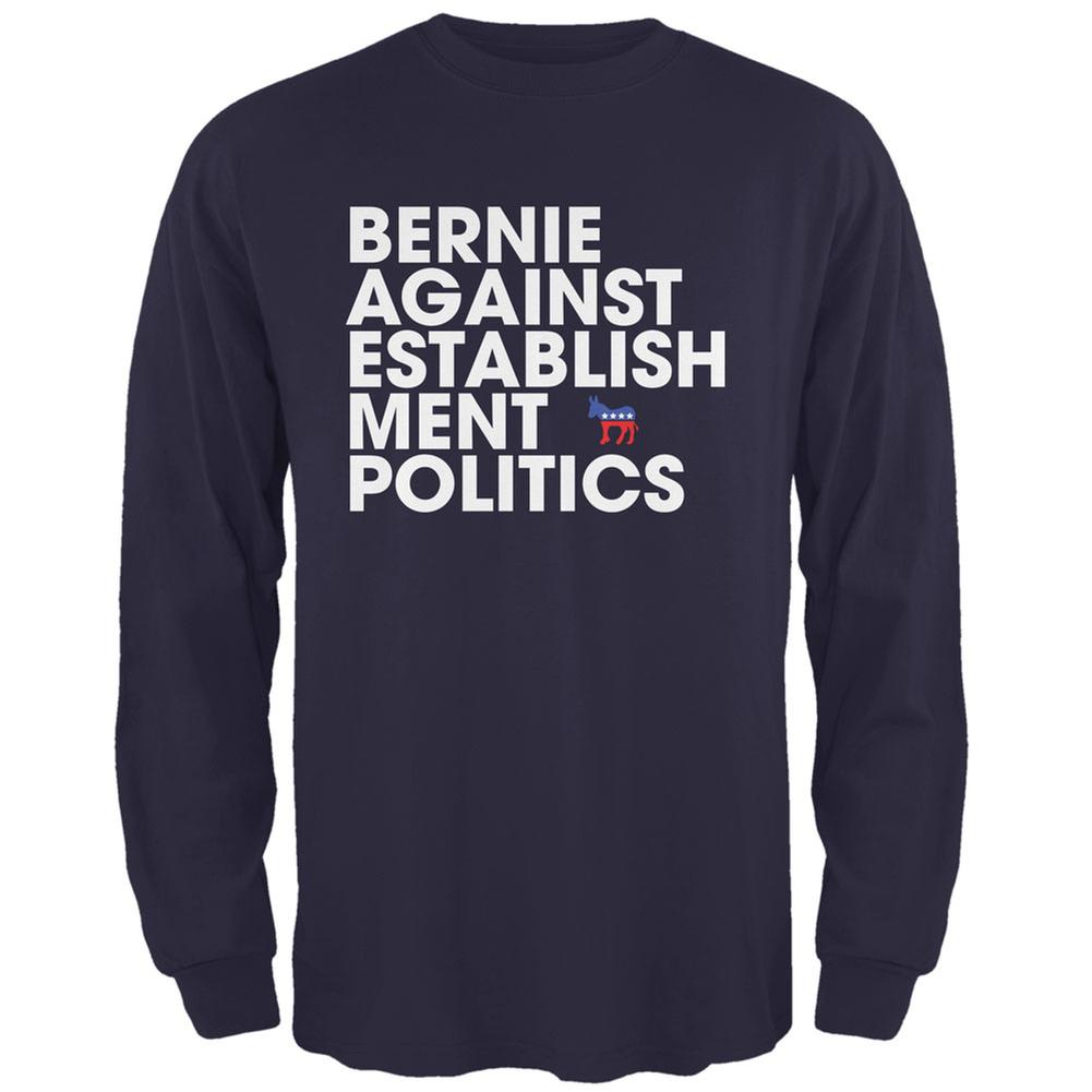 Election 2020 - Bernie Against Politics Navy Adult Long Sleeve T-Shirt Men's Long Sleeves Old Glory 2XL Blue 