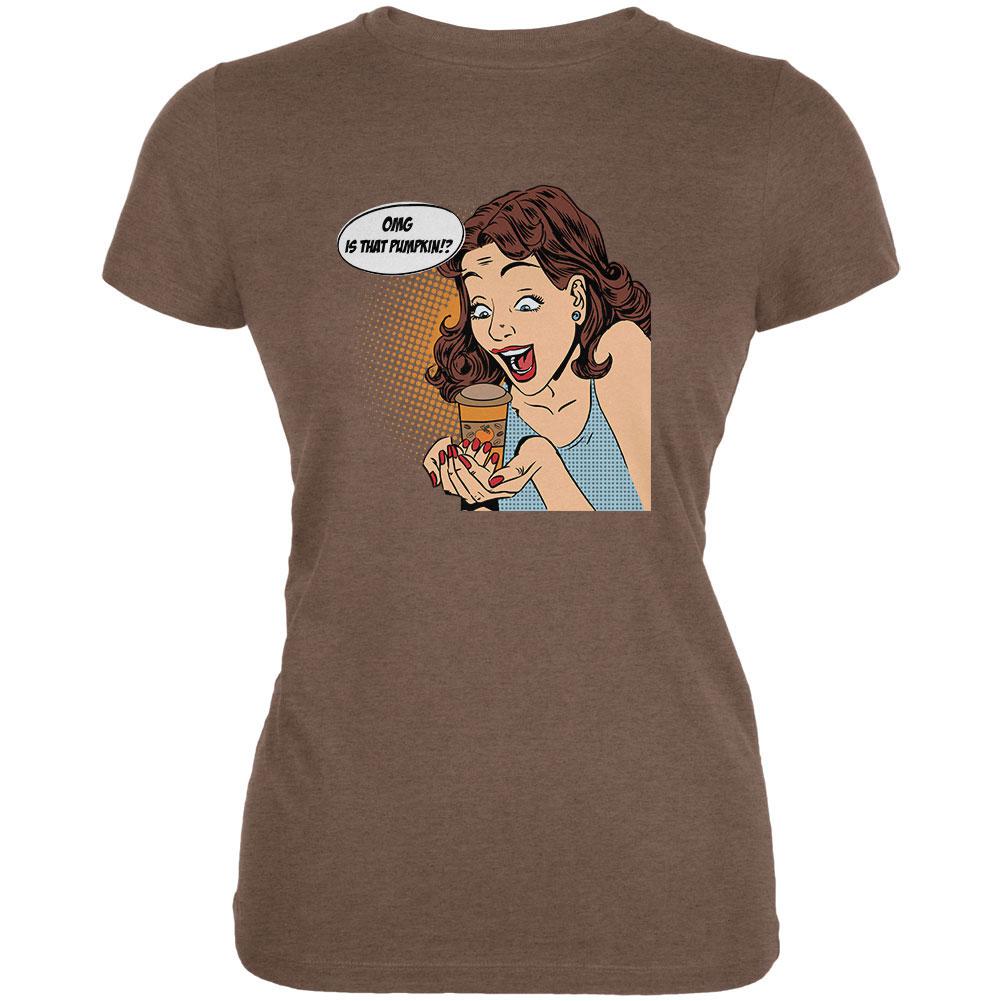 OMG is That Pumpkin Pop Art Heather Brown Juniors Soft T-Shirt Juniors T-Shirts Old Glory 2XL Brown 