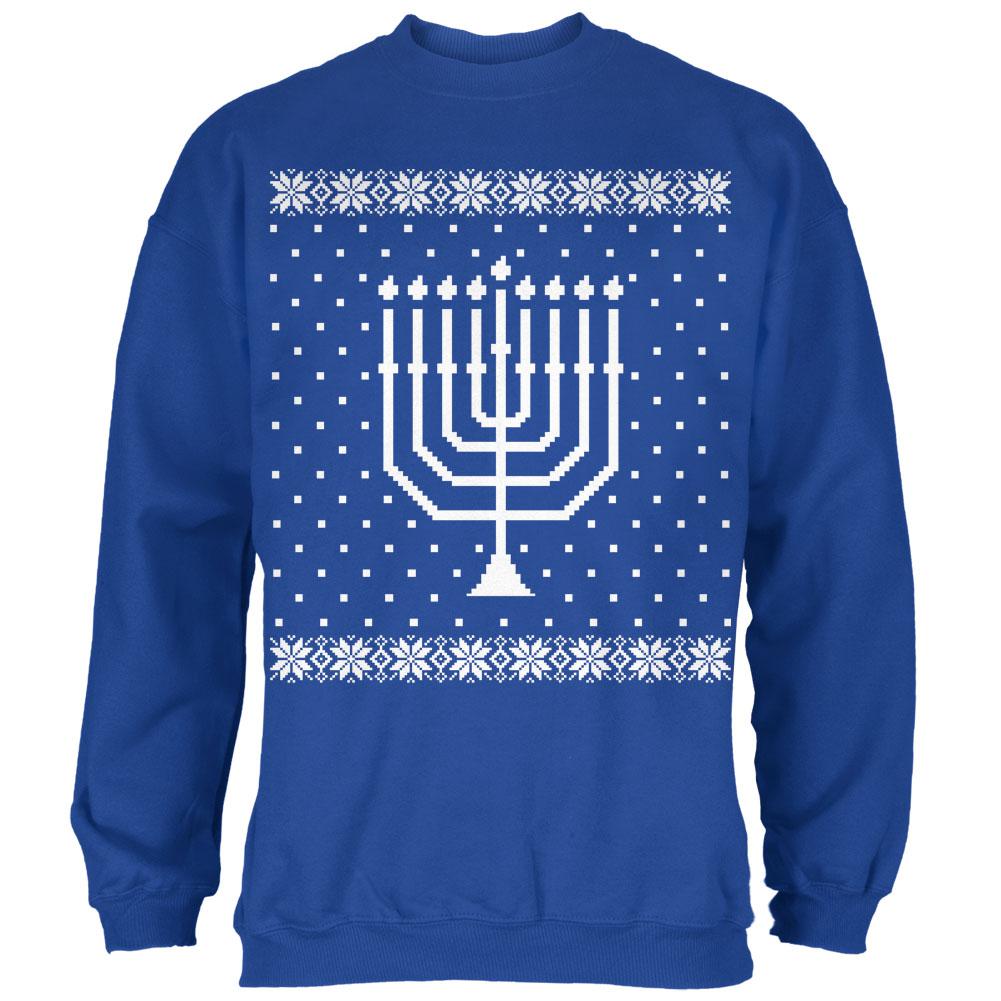 Big Menorah Ugly Hanukkah Sweater Royal Adult Sweatshirt Men's Sweatshirts Old Glory 2XL Blue 