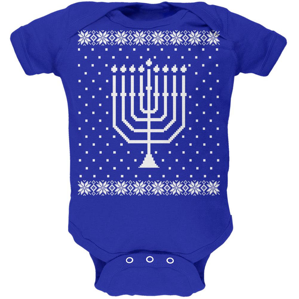 Big Menorah Ugly Hanukkah Sweater Royal Soft Baby One Piece Baby One Piece Old Glory 0-3M Blue 