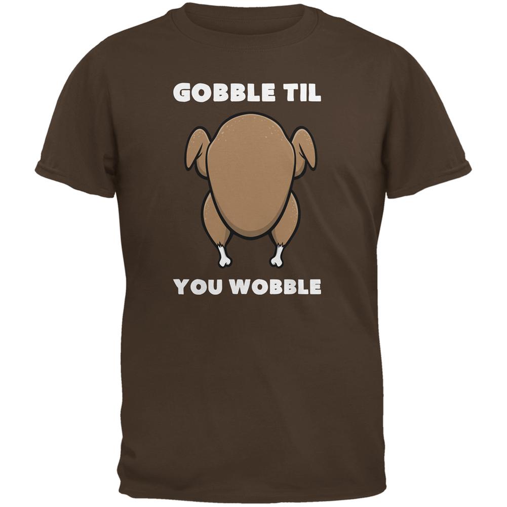 Thanksgiving Gobble Til You Wobble Brown Adult T-Shirt Men's T-Shirts Old Glory 2XL Brown 