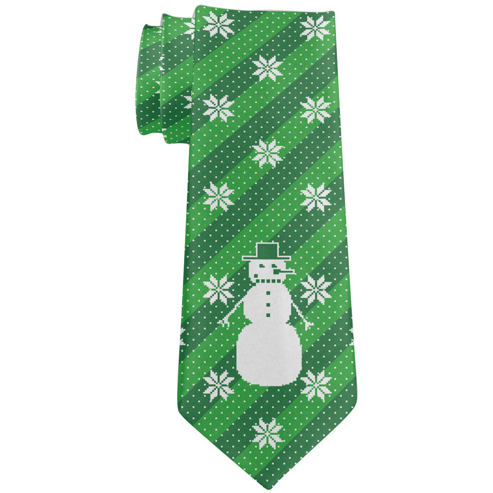 Big Snowman Ugly Christmas Sweater Green All Over Neck Tie Men's Neck Ties Old Glory OS Multicoloured 