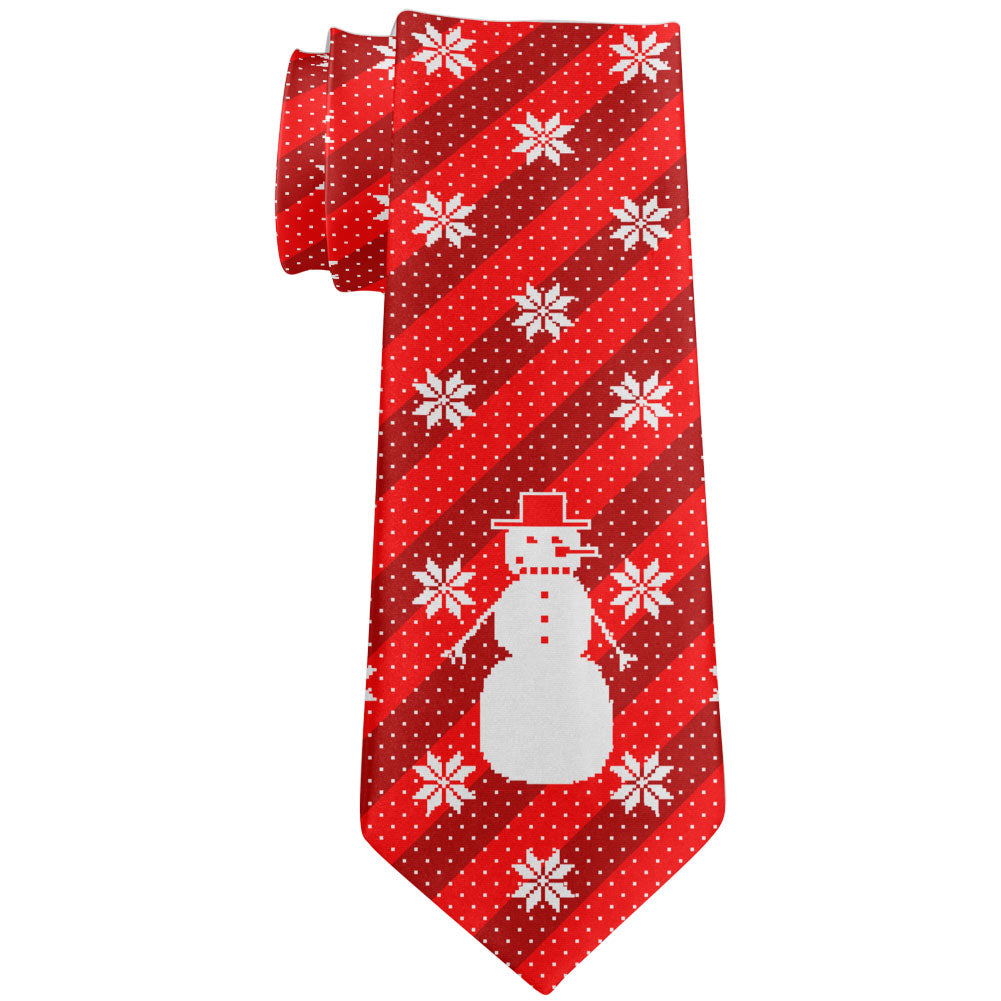 Big Snowman Ugly Christmas Sweater Red All Over Neck Tie Men's Neck Ties Old Glory OS Multicoloured 