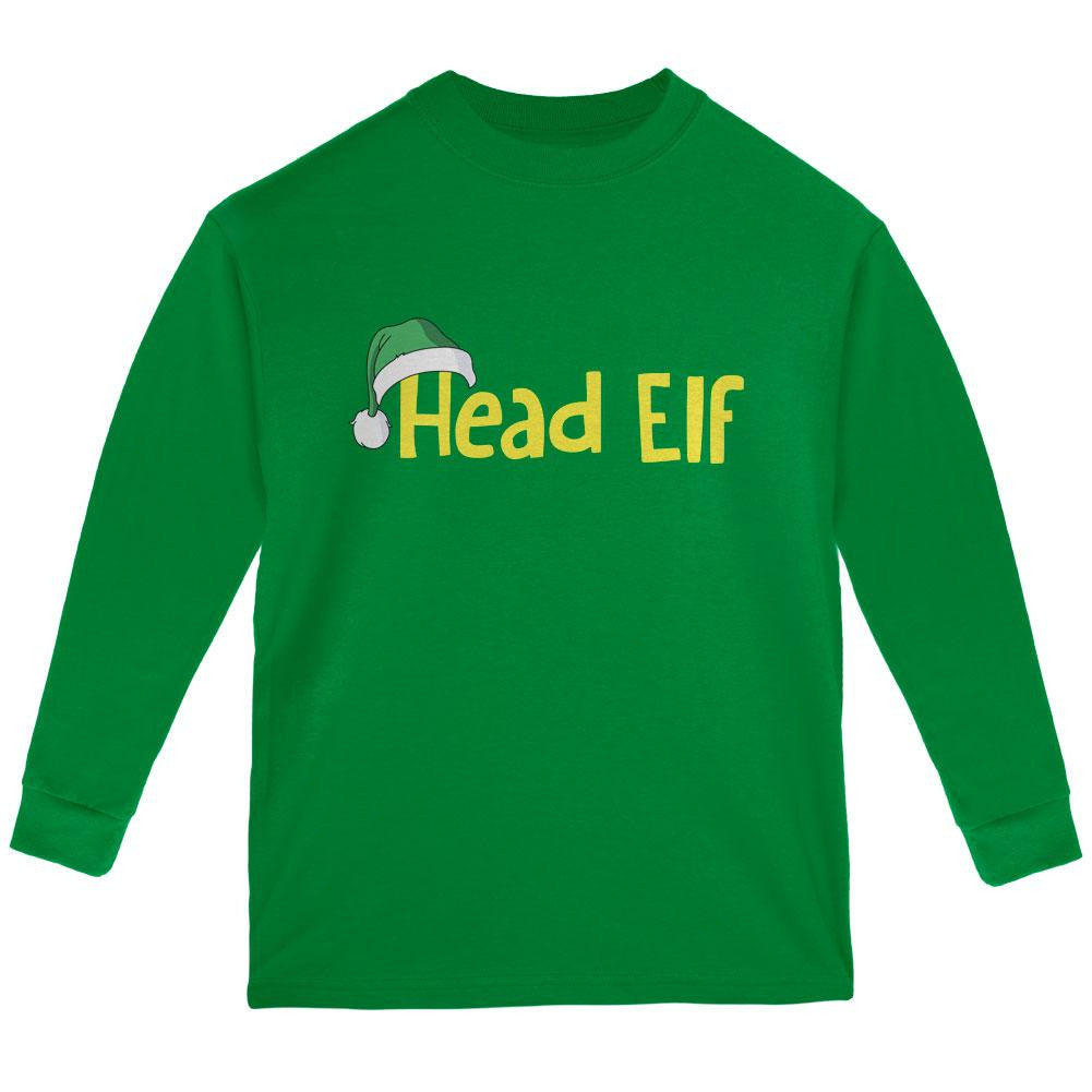 Christmas Head Elf Green Youth Long Sleeve T-Shirt Youth Long Sleeves Old Glory LG Green 