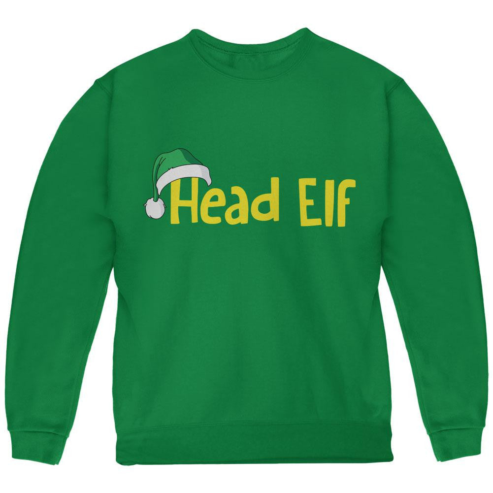 Christmas Head Elf Green Youth Sweatshirt Youth Sweatshirts Old Glory LG Green 