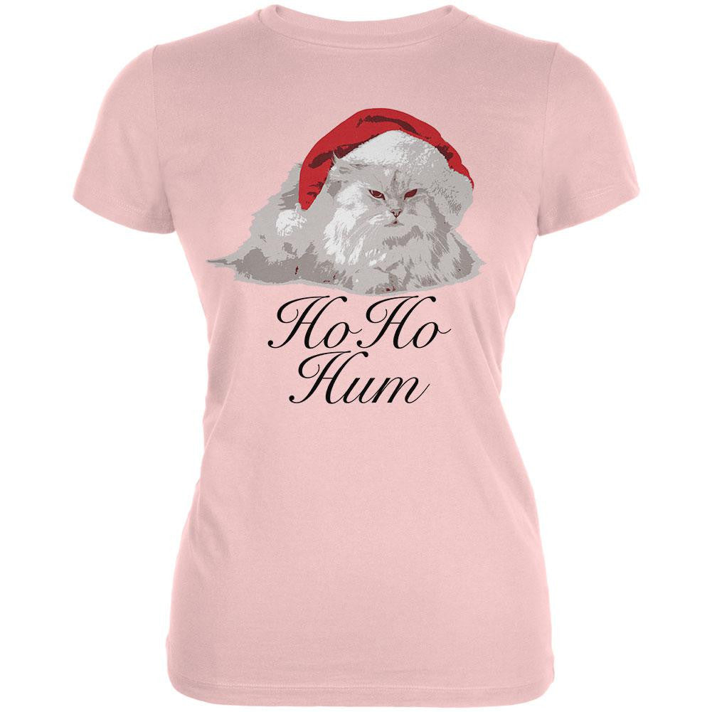 Christmas Ho Ho Hum Cat Blush Pink Juniors Soft T-Shirt Juniors T-Shirts Old Glory LG Pink 