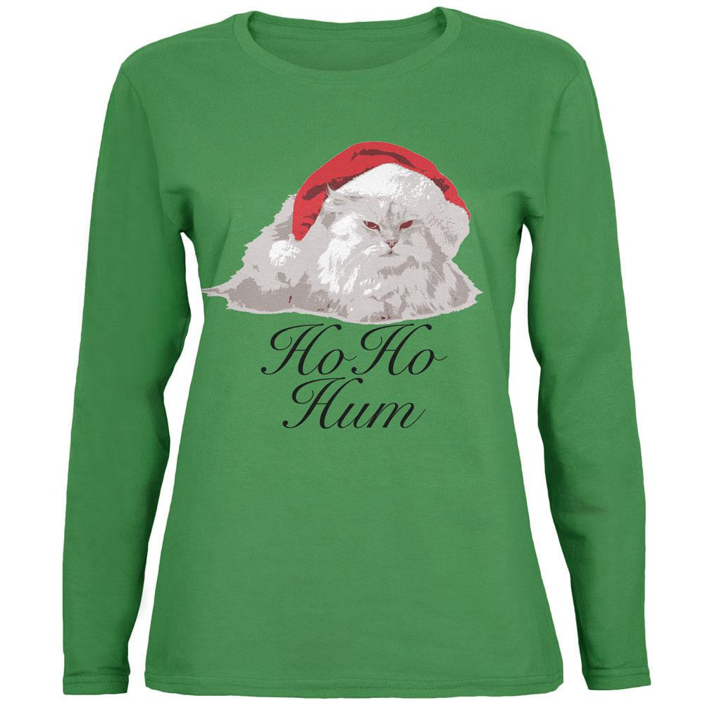 Christmas Ho Ho Hum Cat Green Womens Long Sleeve T-Shirt Women's Long Sleeves Old Glory 2XL Green 