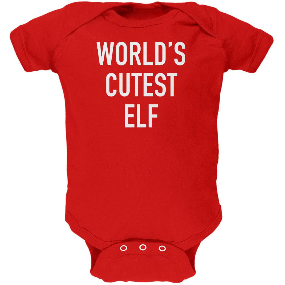 Christmas Worlds Cutest Elf Red Soft Baby One Piece Baby One Piece Old Glory 0-3M Red 