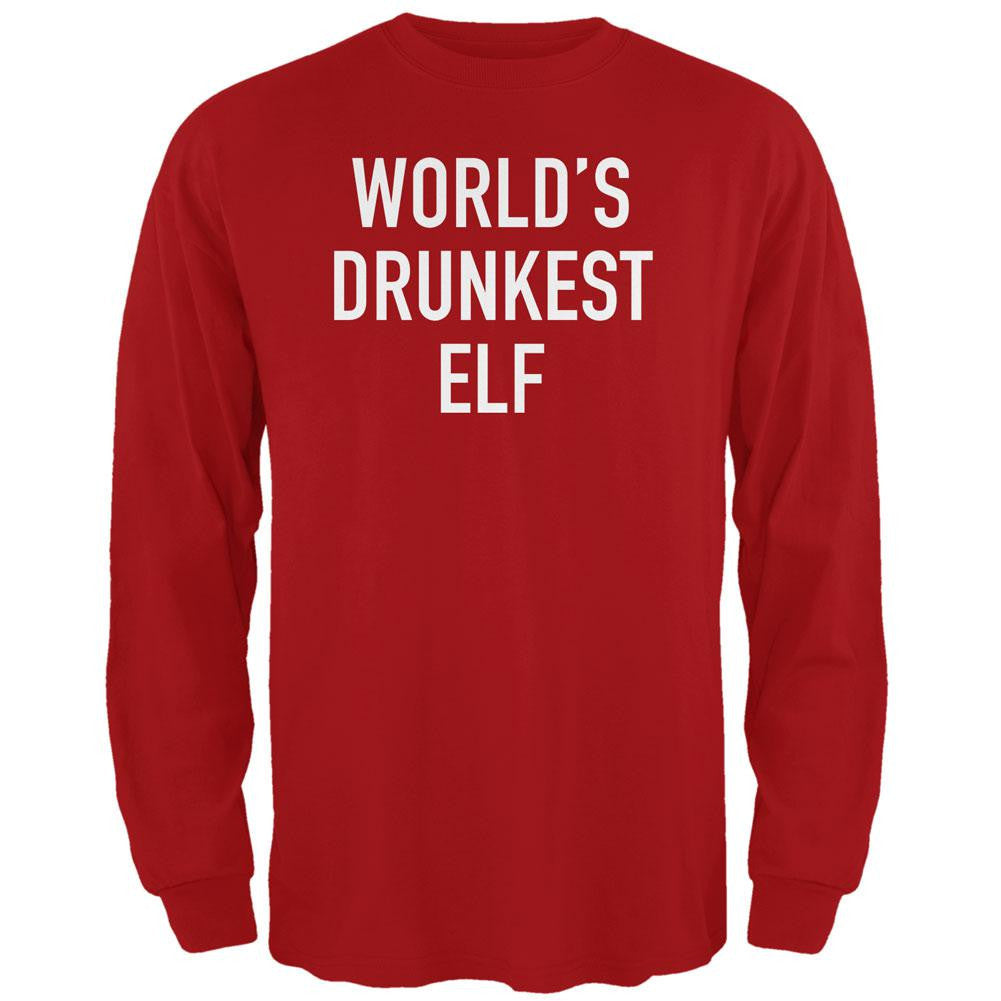 Christmas Worlds Drunkest Elf Red Adult Long Sleeve T-Shirt Men's T-Shirts Old Glory 2XL Red 