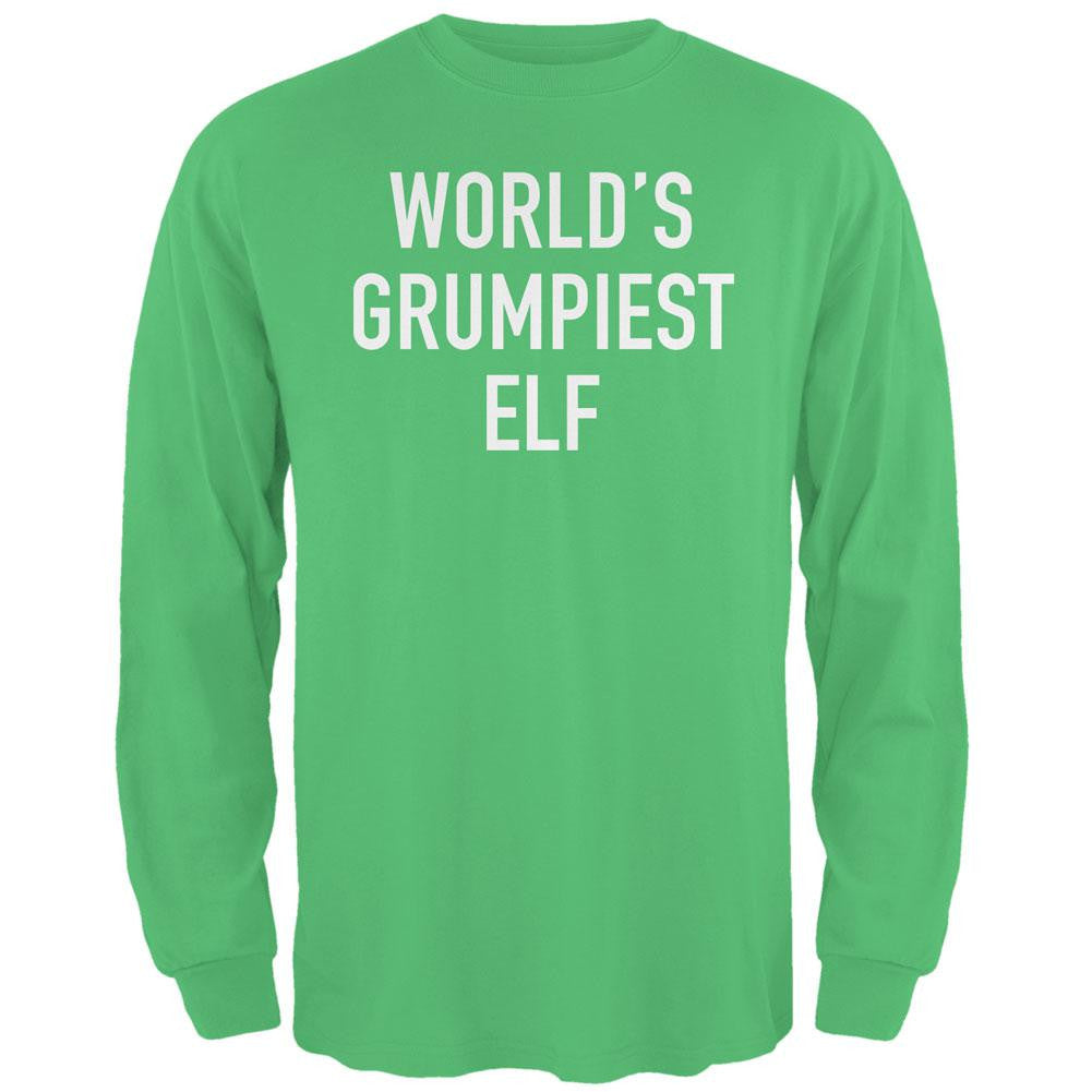 Christmas Worlds Grumpiest Elf Irish Green Adult Long Sleeve T-Shirt Men's T-Shirts Old Glory 2XL Green 