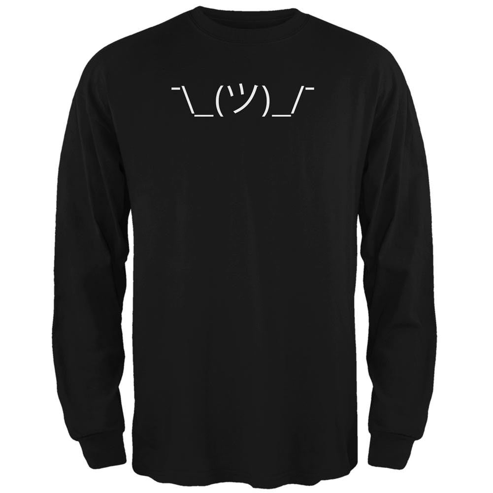 Funny Emojicon Shrug Black Adult Long Sleeve T-Shirt Men's Long Sleeves Old Glory 2XL Black 