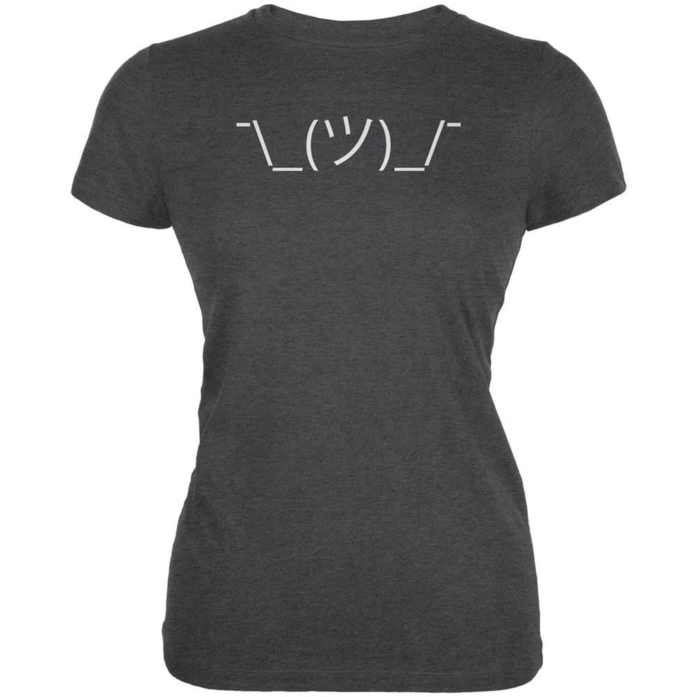 Funny Emojicon Shrug Dark Heather Juniors Soft T-Shirt Juniors T-Shirts Old Glory 2XL Grey 