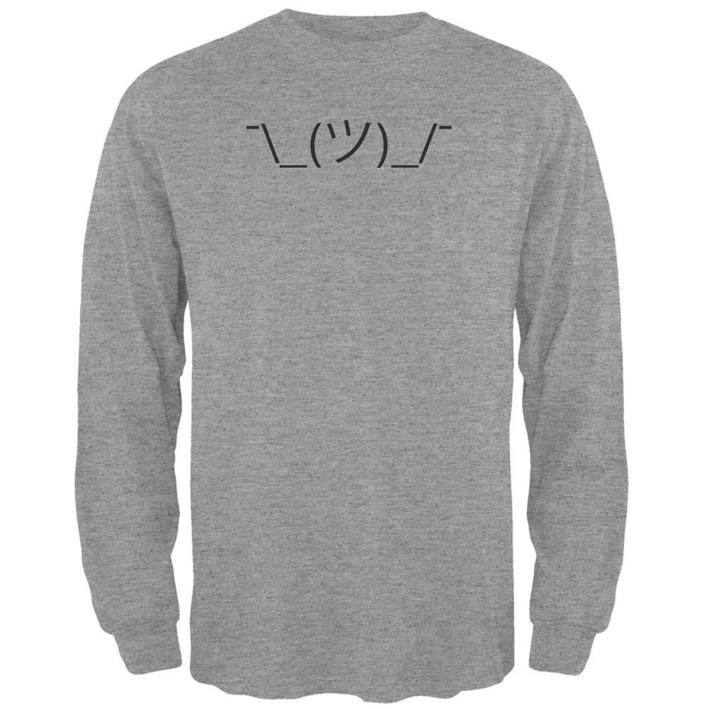 Funny Emojicon Shrug Heather Grey Adult Long Sleeve T-Shirt Men's Long Sleeves Old Glory 2XL Grey 