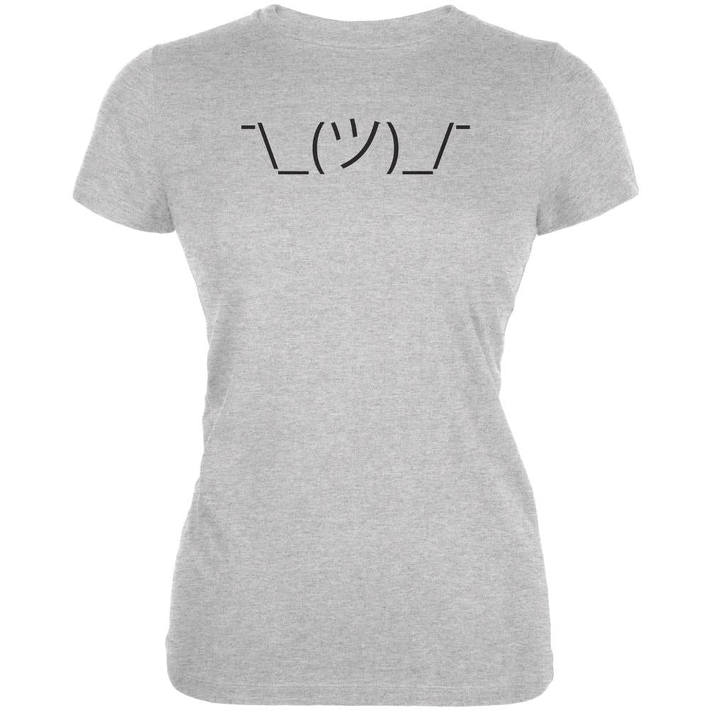 Funny Emojicon Shrug Heather Grey Juniors Soft T-Shirt Juniors T-Shirts Old Glory 2XL Grey 