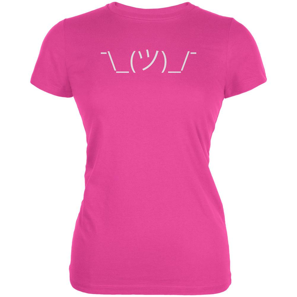 Funny Emojicon Shrug Hot Pink Juniors Soft T-Shirt Juniors T-Shirts Old Glory 2X Pink 